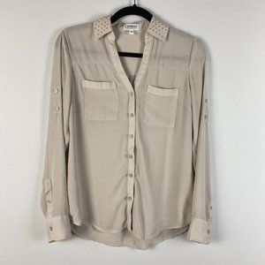 Express The Portofino Shirt Button Up Cream Embellished Collar Size XS